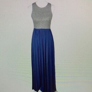 Elegant Gray and Blue Maxi Dress